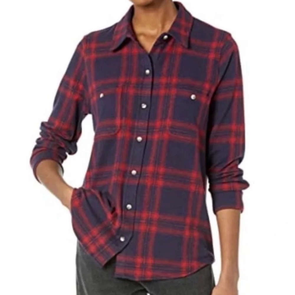 Faherty Legend Sweater Shirt Red Navy Blue Plaid Button Down WKH2113-ATP Large